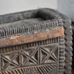 Ekaurr The Tribal Keepsake Storage Box shown open revealing the interior compartment, handcrafted reclaimed wood box with tribal artisan detailing