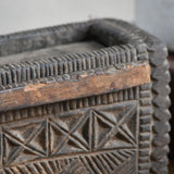 Ekaurr The Tribal Keepsake Storage Box shown open revealing the interior compartment, handcrafted reclaimed wood box with tribal artisan detailing