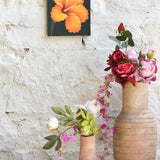Ekaurr Tropical Tranquility Hibiscus Trio close-up showing the brushwork and floral detail of one panel from the triptych set