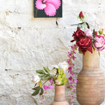 Ekaurr Tropical Tranquility Hibiscus Trio set of 3 original paintings depicting hibiscus blooms in vibrant tropical tones of red pink and green, handcrafted botanical canvas art for living rooms dining rooms and nature-inspired home interiors