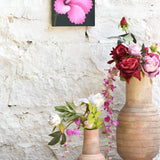 Ekaurr Tropical Tranquility Hibiscus Trio set of 3 original paintings depicting hibiscus blooms in vibrant tropical tones of red pink and green, handcrafted botanical canvas art for living rooms dining rooms and nature-inspired home interiors