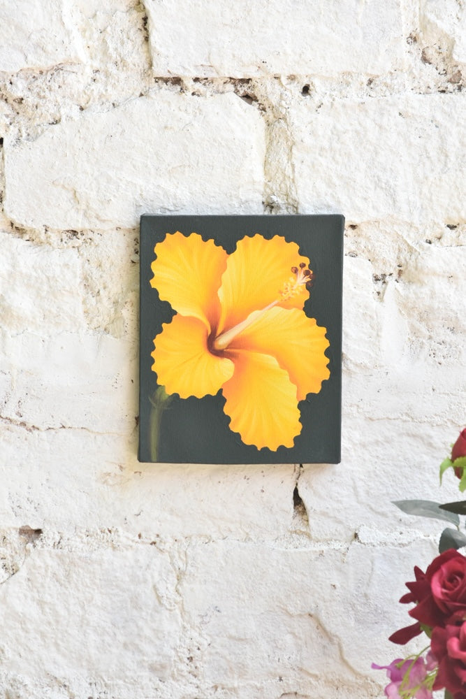 Ekaurr Tropical Tranquility Hibiscus Trio shown as a complete triptych arranged on a wall, demonstrating the full composition and scale
