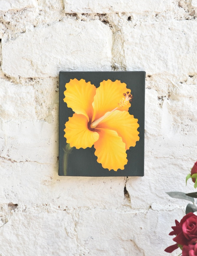 Ekaurr Tropical Tranquility Hibiscus Trio shown as a complete triptych arranged on a wall, demonstrating the full composition and scale
