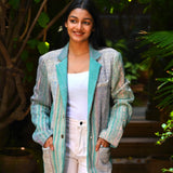 Ekaurr BIGDI Turquoise Charm Blazer cotton quilted blazer in vibrant turquoise with a charming structured form, artisan slow fashion statement outerwear for women from the BIGDI Blazers Coats and Robes collection