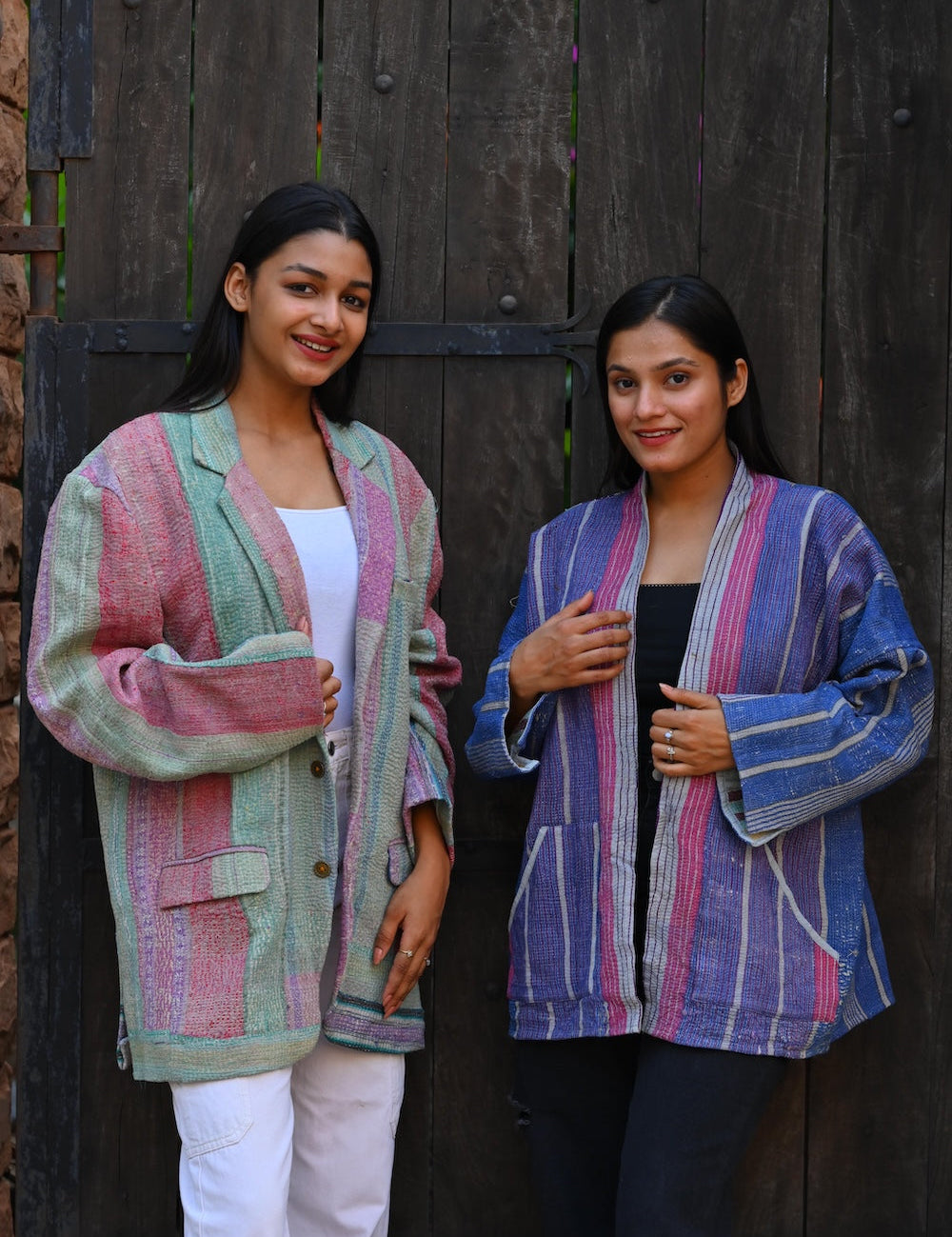 Ekaurr BIGDI Twilight Hues Kimono cotton open kimono in a warm twilight palette of amber violet and dusky tones with an easy relaxed drape, artisan slow fashion layering piece for women from the BIGDI Blazers Coats and Robes collection