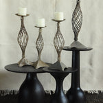 Ekaurr Twist Form Iron Candle Holder set of 2 with sculptural twisted metalwork stem and open lattice design, handcrafted pillar candle holders for home décor