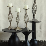 Ekaurr Twist Form Iron Candle Holder set of 2 with sculptural twisted metalwork stem and open lattice design, handcrafted pillar candle holders for home décor