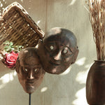 Ekaurr Two Souls One Story handcrafted vintage wooden dual face sculpture with raw metal finish, unique intertwined faces symbolising love and togetherness