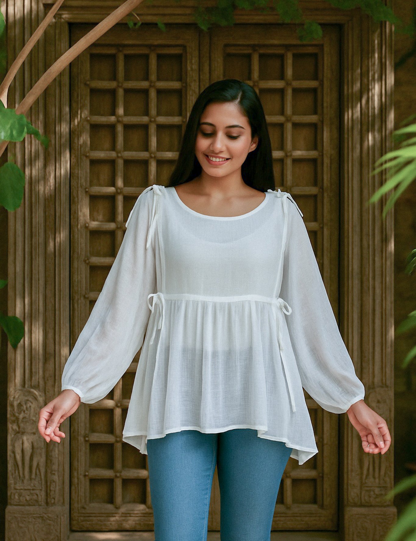Ekaurr BIGDI Veda Flow Cotton Top finest cotton summer top with a fluid flowing silhouette and soft Veda-inspired pastel tone, artisan slow fashion top for women from the BIGDI summer pastel collection