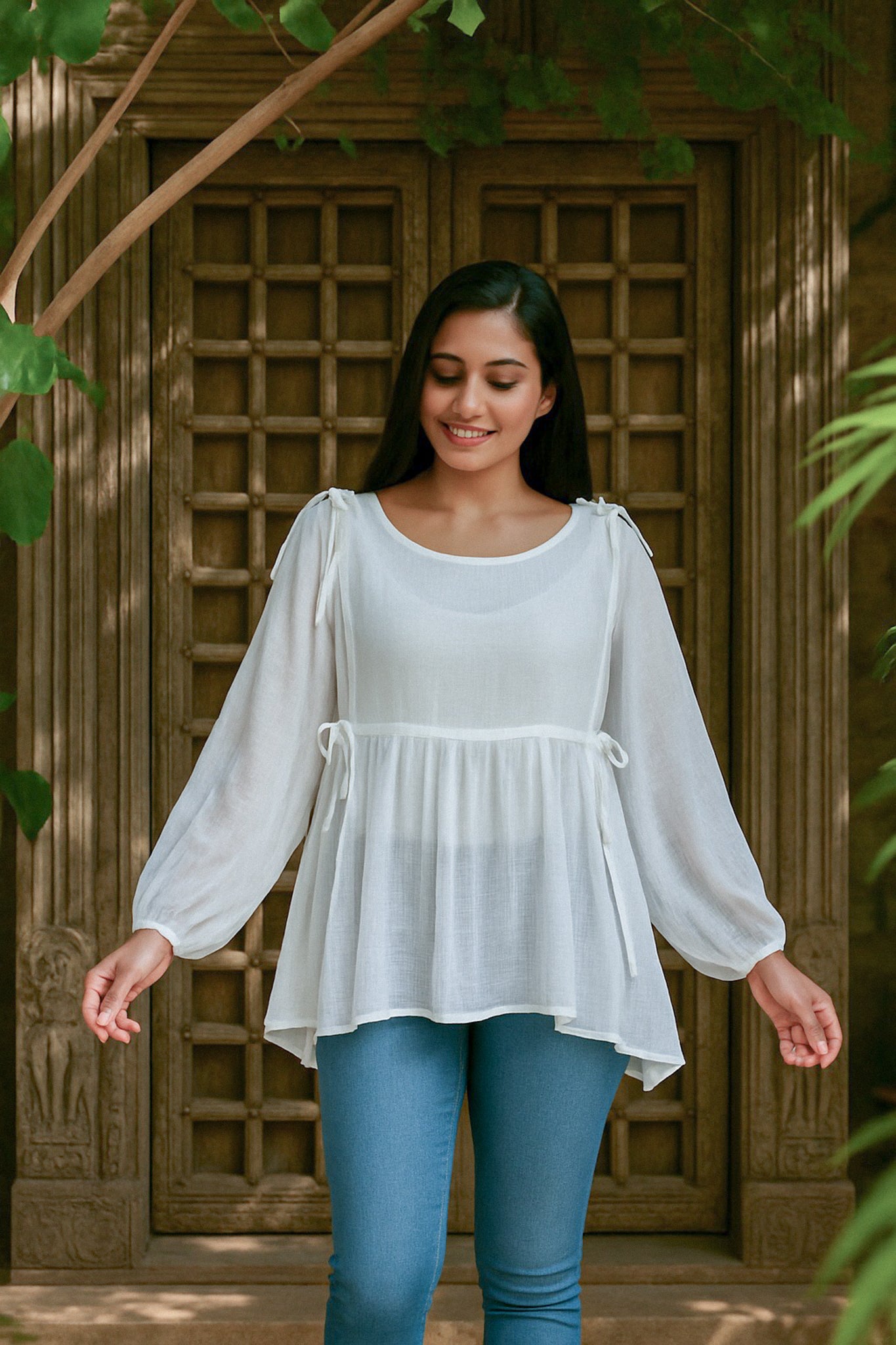 Ekaurr BIGDI Veda Flow Cotton Top finest cotton summer top with a fluid flowing silhouette and soft Veda-inspired pastel tone, artisan slow fashion top for women from the BIGDI summer pastel collection