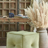 Ekaurr Velvet Pouffe in green with deep button tufting on all sides, plush hand-tufted cube footrest or accent seat