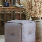 Ekaurr Velvet Pouffe in grey with button-tufted upholstery and structured cube form, stylish home accent piece