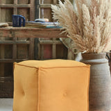 Ekaurr Velvet Pouffe in yellow with deep button tufting, lightweight handcrafted cube pouffe for living room décor