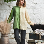 Ekaurr Verdant Divide Shirt handcrafted artisan shirt in botanical green with a divided colour-block or print composition, slow fashion wearable for conscious women's everyday styling