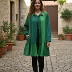 Ekaurr BIGDI Verdant Drift Overlay Shirt finest cotton summer shirt with a layered overlay drape in botanical green verdant tones, artisan slow fashion top for women from the BIGDI summer pastel collection
