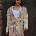 Ekaurr BIGDI Vibrant Weave Blazer cotton quilted blazer with a bold vibrant woven textile pattern in multicolour tones, artisan slow fashion statement outerwear for women from the BIGDI Blazers Coats and Robes collection