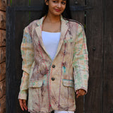 Ekaurr BIGDI Vibrant Weave Blazer cotton quilted blazer with a bold vibrant woven textile pattern in multicolour tones, artisan slow fashion statement outerwear for women from the BIGDI Blazers Coats and Robes collection