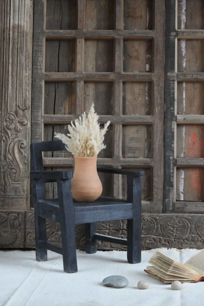 Ekaurr Vintage Accent Chair in black finish reclaimed wood, one-of-a-kind collectible rustic wooden chair for eclectic home styling