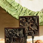 Ekaurr Vintage Block-Print Tile Art on Iron Stand – Traditional Hand-Stamped Print Tile Mounted on Iron Display Stand