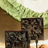 Ekaurr Vintage Block-Print Tile Art on Iron Stand – Traditional Hand-Stamped Print Tile Mounted on Iron Display Stand