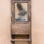 Ekaurr Vintage Shaving Mirror with aged wood frame, one small storage drawer, and iron rod towel hanger, rustic collectible bathroom or vanity wall décor