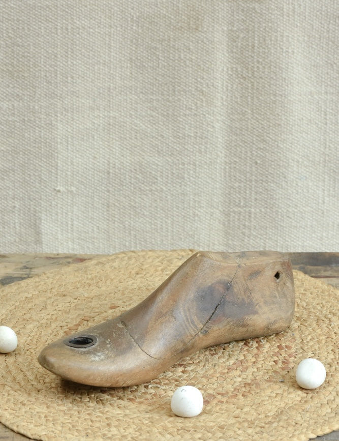 Ekaurr Vintage Shoe Mold Candle Holder upcycled cobbler shoe last repurposed as a rustic artisan candle holder, unique found object decor for shelves mantels and eclectic interiors