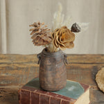 Ekaurr Vintage Wooden Pot with Iron Ring Handles traditional single-piece wood milk pot with brown patina natural cracks and rustic character