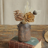 Ekaurr Vintage Wooden Pot with Iron Ring Handles traditional single-piece wood milk pot with brown patina natural cracks and rustic character