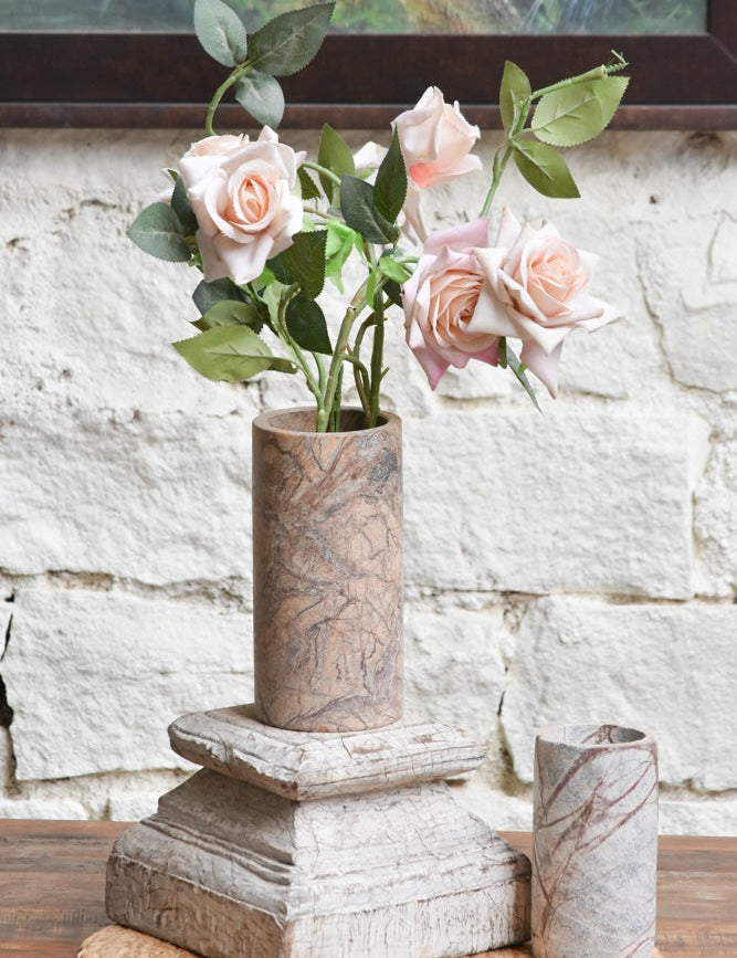 Ekaurr Vintage Wooden Temple Base Riser reclaimed aged wood block with whitewashed patina and natural weathered texture, heritage display pedestal for sculptures candles and planters