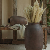 Ekaurr Volcano Terracotta Urn Large dark brown stone finish handmade by Indian artisans oversized statement planter or focal decor piece