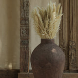 Ekaurr Volcano Terracotta Urn Medium dark brown rugged stone finish handmade by Indian artisans large decorative planter or centerpiece