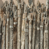 Ekaurr Wall of Unity Small large-scale reclaimed wood wall installation of varying-length wooden sticks arranged to symbolise unity in diversity at 90x50 inches, one-of-a-kind artisan architectural wall decor for statement walls and institutional or residential spaces