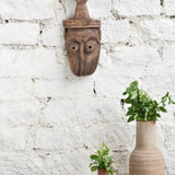 Ekaurr The Water Bearer hand-carved wooden tribal wall mask, vintage one-of-a-kind sculptural décor piece with expressive features and aged wood patina