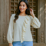 Ekaurr BIGDI Wave Whisper Cotton Top finest cotton summer top with a soft wave-inspired subtle print in whisper-light pastel tones, artisan slow fashion top for women from the BIGDI summer pastel collection