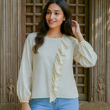 Ekaurr BIGDI Wave Whisper Cotton Top finest cotton summer top with a soft wave-inspired subtle print in whisper-light pastel tones, artisan slow fashion top for women from the BIGDI summer pastel collection