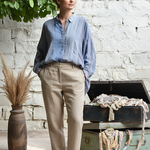 Ekaurr Whispers in Blue Shirt handcrafted artisan cotton or silk shirt in soft blue with subtle tonal print or hand-dye detailing, slow fashion wearable for conscious women's everyday styling