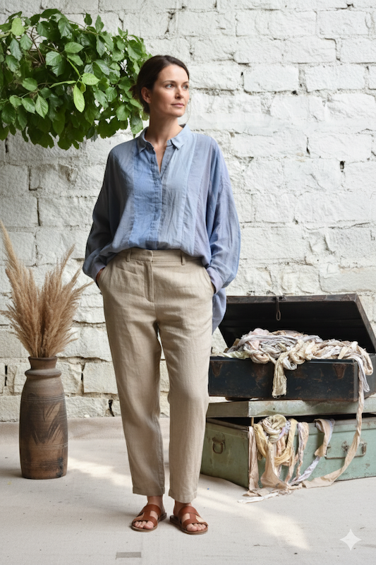 Ekaurr Whispers in Blue Shirt handcrafted artisan cotton or silk shirt in soft blue with subtle tonal print or hand-dye detailing, slow fashion wearable for conscious women's everyday styling