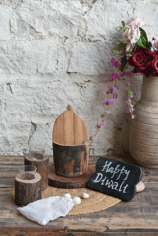 Ekaurr Whispers of Wood and Light Gift Set curated artisan gift set of reclaimed wood candle holders or tea light stands with natural earthy accent pieces and complimentary greeting card, warm sustainable gifting for rustic home styling and quiet occasions