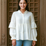 Ekaurr BIGDI White Whisper Cotton Top finest cotton summer top in soft clean white with a whisper-light minimal silhouette, artisan slow fashion top for women from the BIGDI summer pastel collection