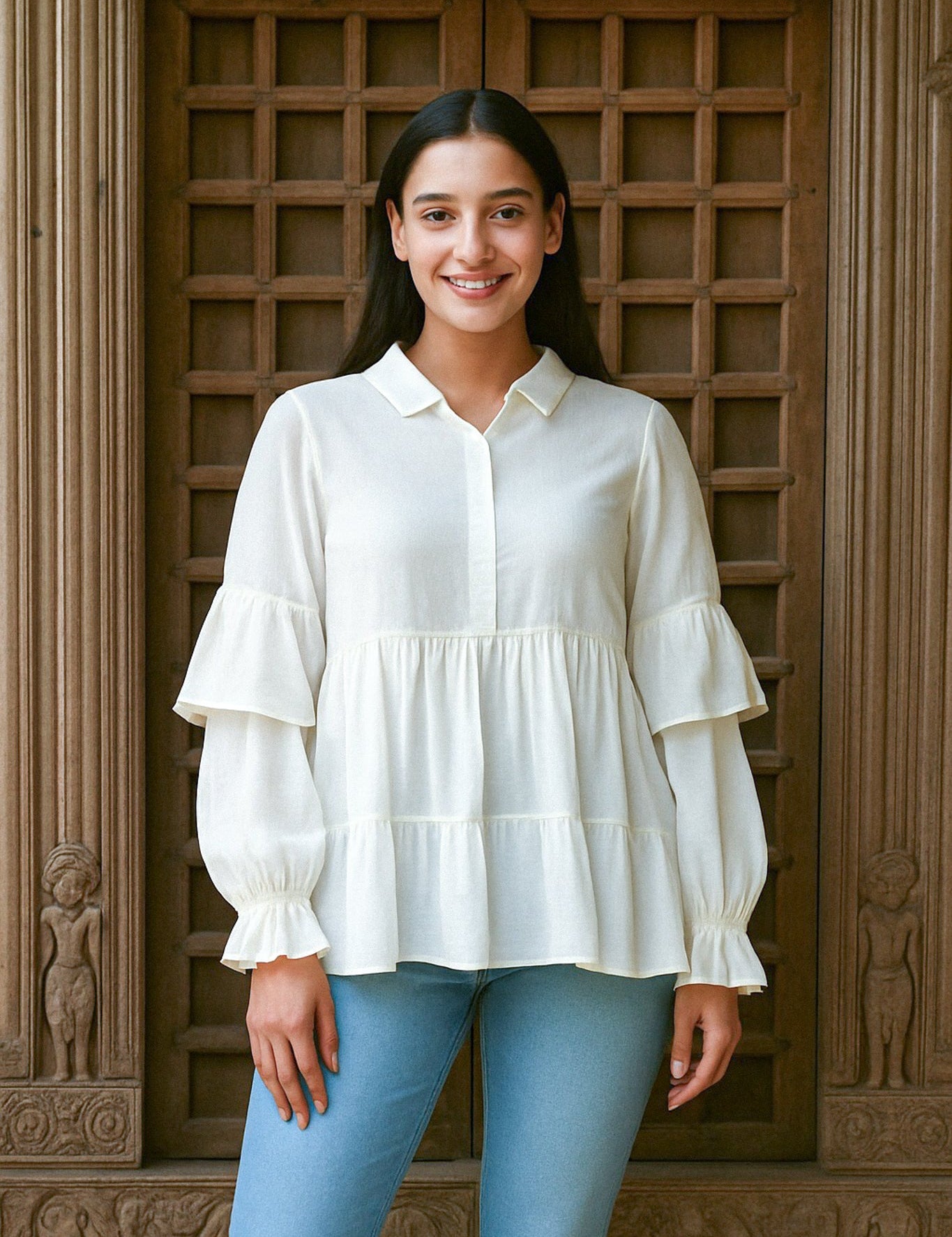Ekaurr BIGDI White Whisper Cotton Top finest cotton summer top in soft clean white with a whisper-light minimal silhouette, artisan slow fashion top for women from the BIGDI summer pastel collection