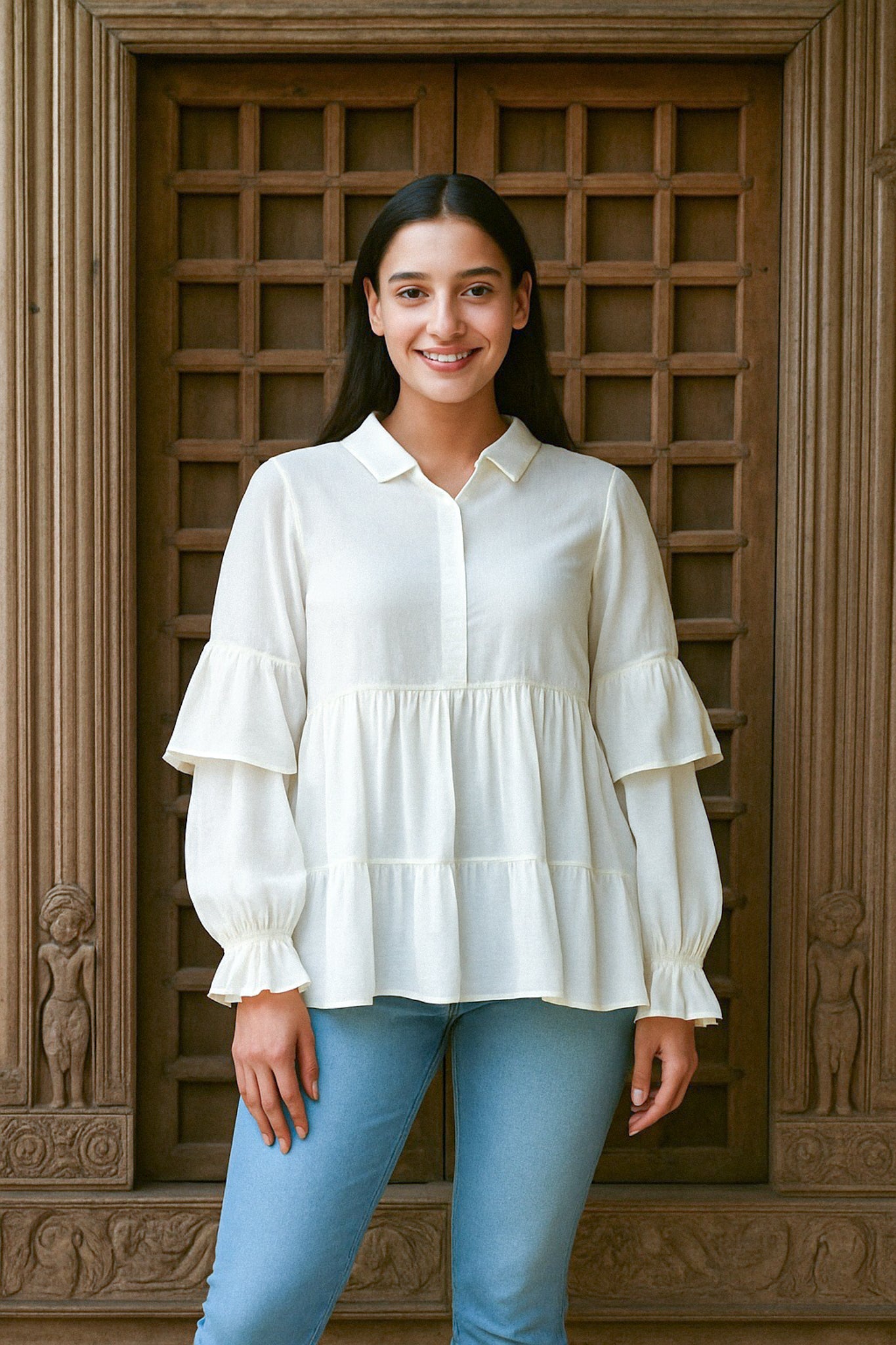 Ekaurr BIGDI White Whisper Cotton Top finest cotton summer top in soft clean white with a whisper-light minimal silhouette, artisan slow fashion top for women from the BIGDI summer pastel collection