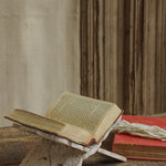 Ekaurr Whitewashed Foldable Book Stand reclaimed wood book stand with a soft whitewashed finish, collapsible rustic display holder for books cookbooks and decorative styling