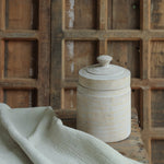 Ekaurr Whitewashed Round Jar with Openable Lid handcrafted paper mache round jar with distressed white finish and removable lid, rustic artisan home accent for storage or decorative display