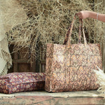 Ekaurr Wildflower Way Tote Bag handcrafted block-printed or quilted cotton tote with a wildflower botanical print in fresh earthy tones, artisan Indian textile bag for everyday use and nature-inspired conscious styling