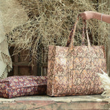 Ekaurr Wildflower Way Tote Bag handcrafted block-printed or quilted cotton tote with a wildflower botanical print in fresh earthy tones, artisan Indian textile bag for everyday use and nature-inspired conscious styling