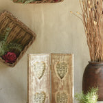 Ekaurr Windows of the Heart Double Frame Keepsake in weathered reclaimed wood with two heart-shaped openings, handcrafted romantic gift for couples and photo display