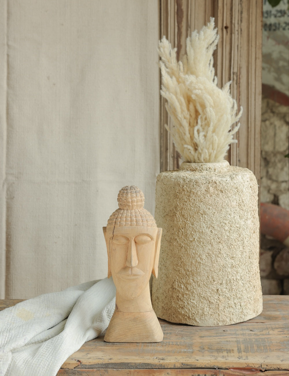 Ekaurr Wooden Buddha Decor handcrafted reclaimed wood Buddha figurine with natural rustic finish, artisan spiritual home accent for shelves consoles and meditation spaces