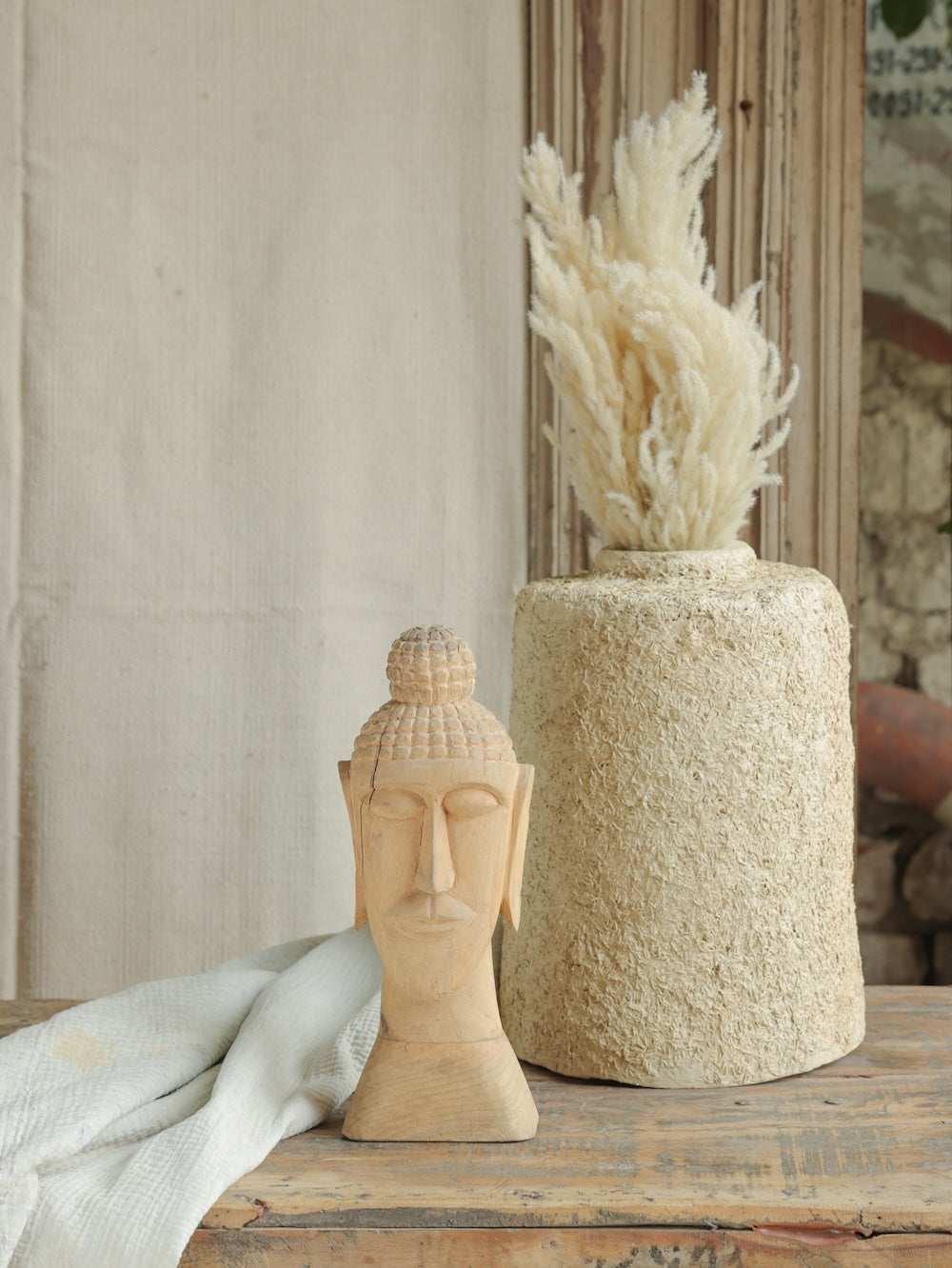 Ekaurr Wooden Buddha Decor handcrafted reclaimed wood Buddha figurine with natural rustic finish, artisan spiritual home accent for shelves consoles and meditation spaces