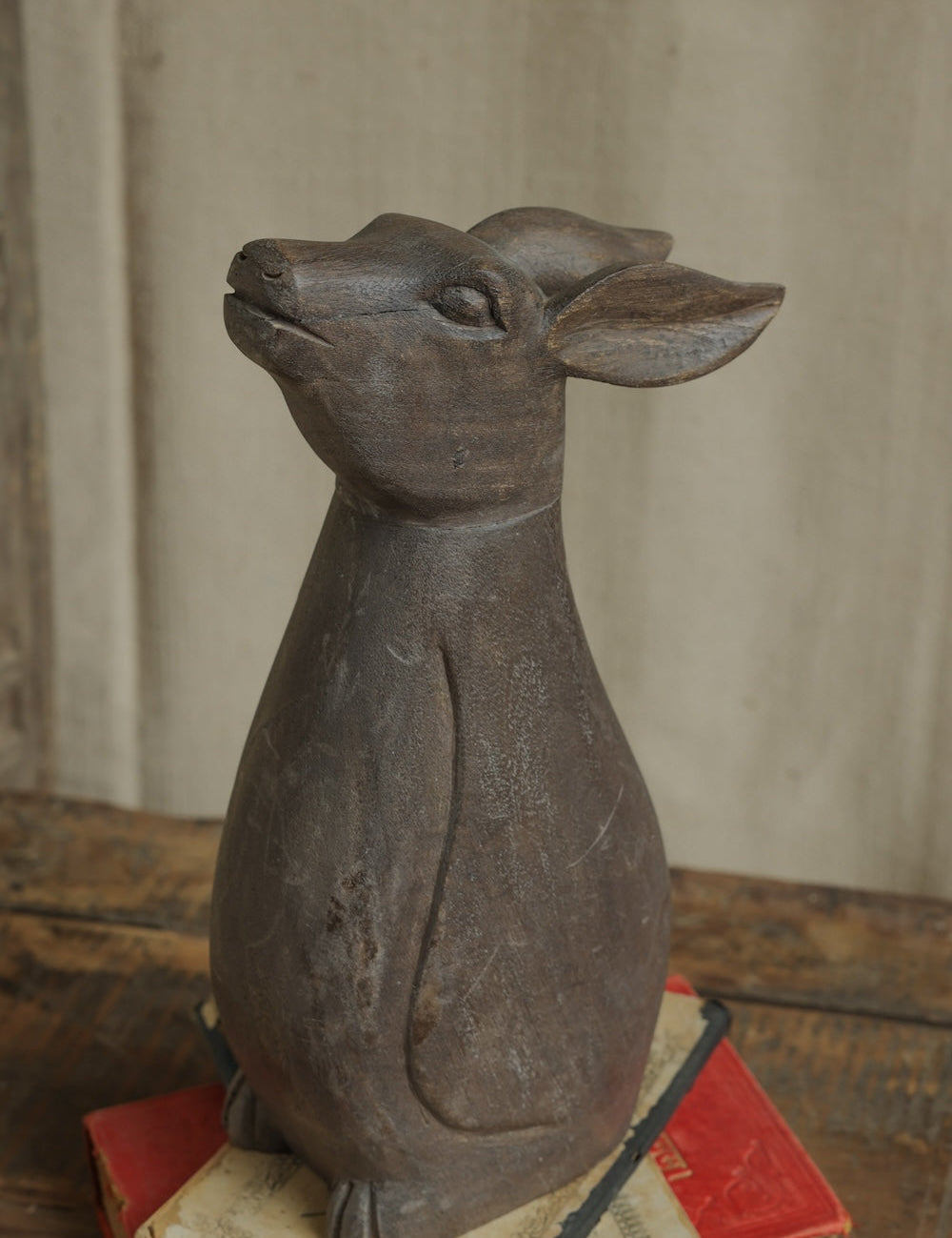 Ekaurr Wooden Bunny handcrafted reclaimed wood rabbit figurine in a natural earthy finish, rustic artisan animal home decor accent for shelves gifting and Easter-inspired styling