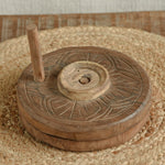 Ekaurr Wooden Chakki Decor vintage wooden hand mill chakki repurposed as a rustic heritage decorative accent, found object artisan piece for shelves consoles and traditional-inspired home styling
